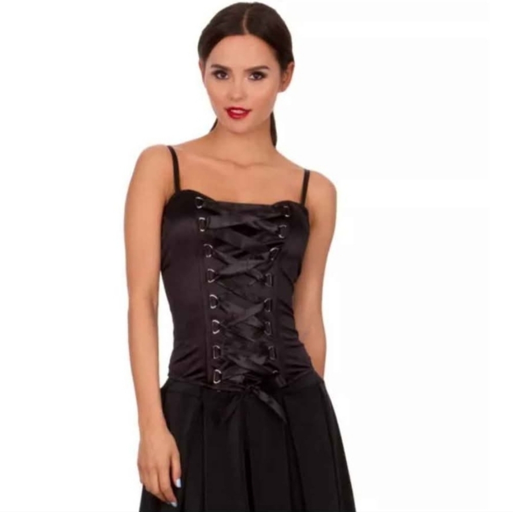 Spirit Halloween Black Corset with Satin Lace Up Detailing
